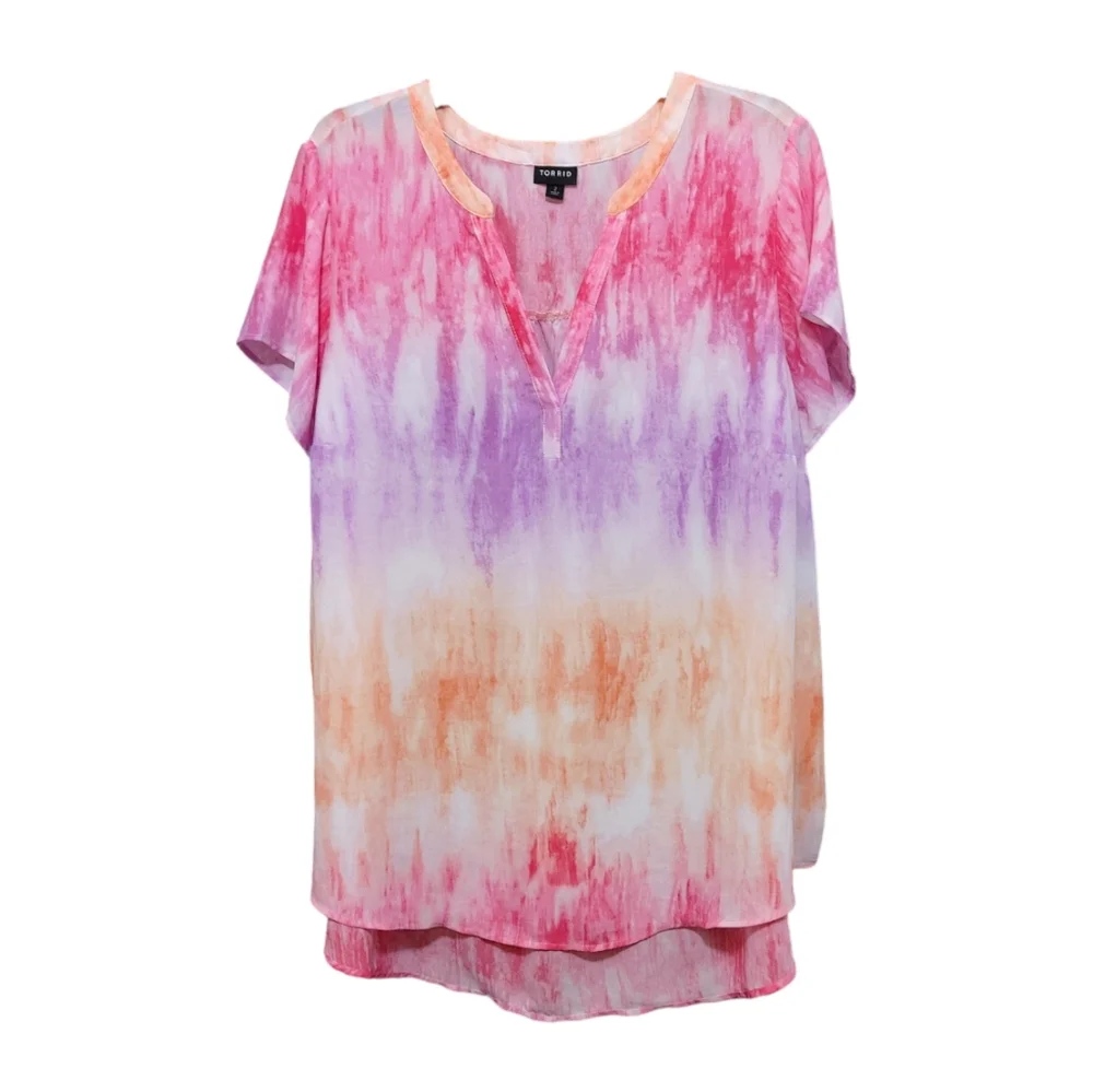 Torrid Pink Purple Water Color Semi Sheer Short Sleeve Blouse Women Plus Size 2X - Picture 2 of 9